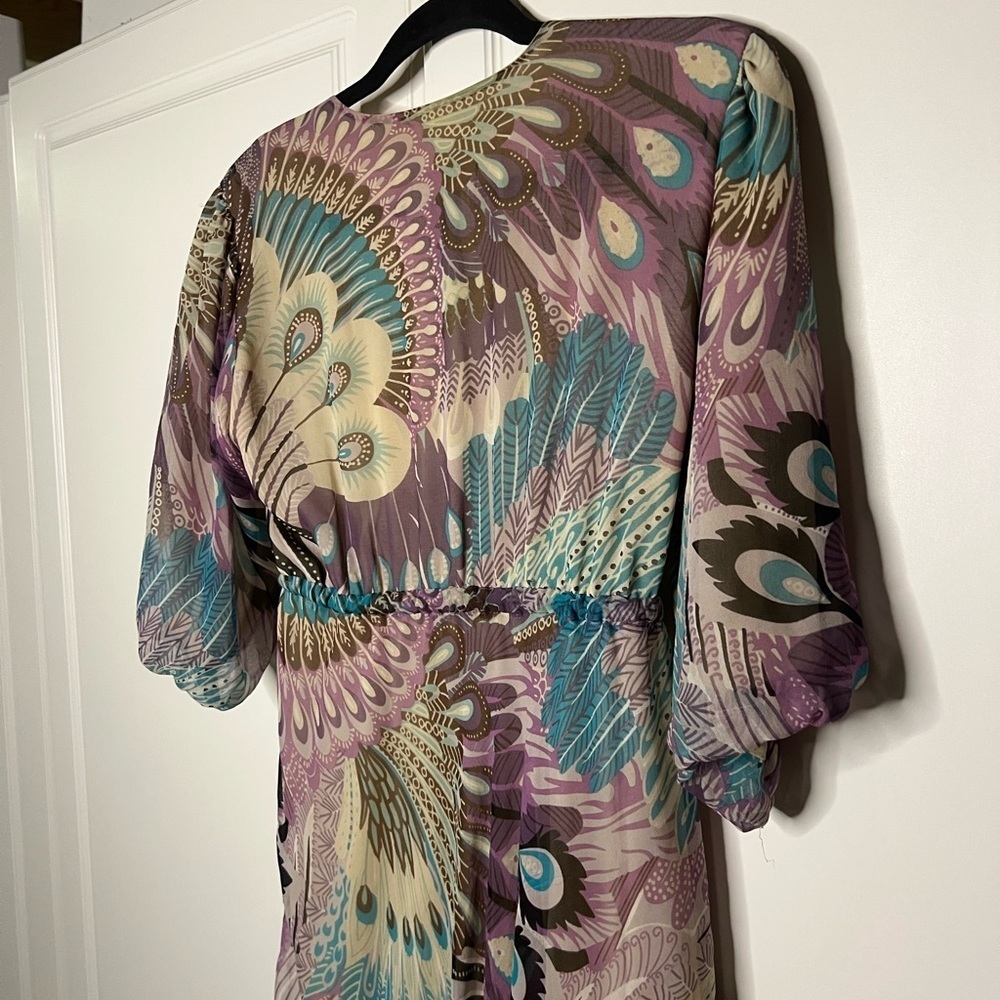 Vintage Tricia Fix 100% Silk Peacock Print Dress | Made in USA - Picture 13 of 13